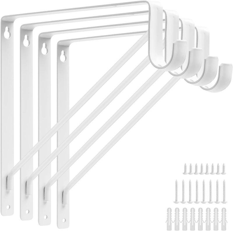 APOCHON 4 Pack Heavy Duty Closet Shelf Rod Brackets 11x11 Inch, 300lbs Wall Mount Closet Shelves Bracket with Rod Shelving Support, Closet Pole Support Bracket with Fixed Hardware, White - Image 1